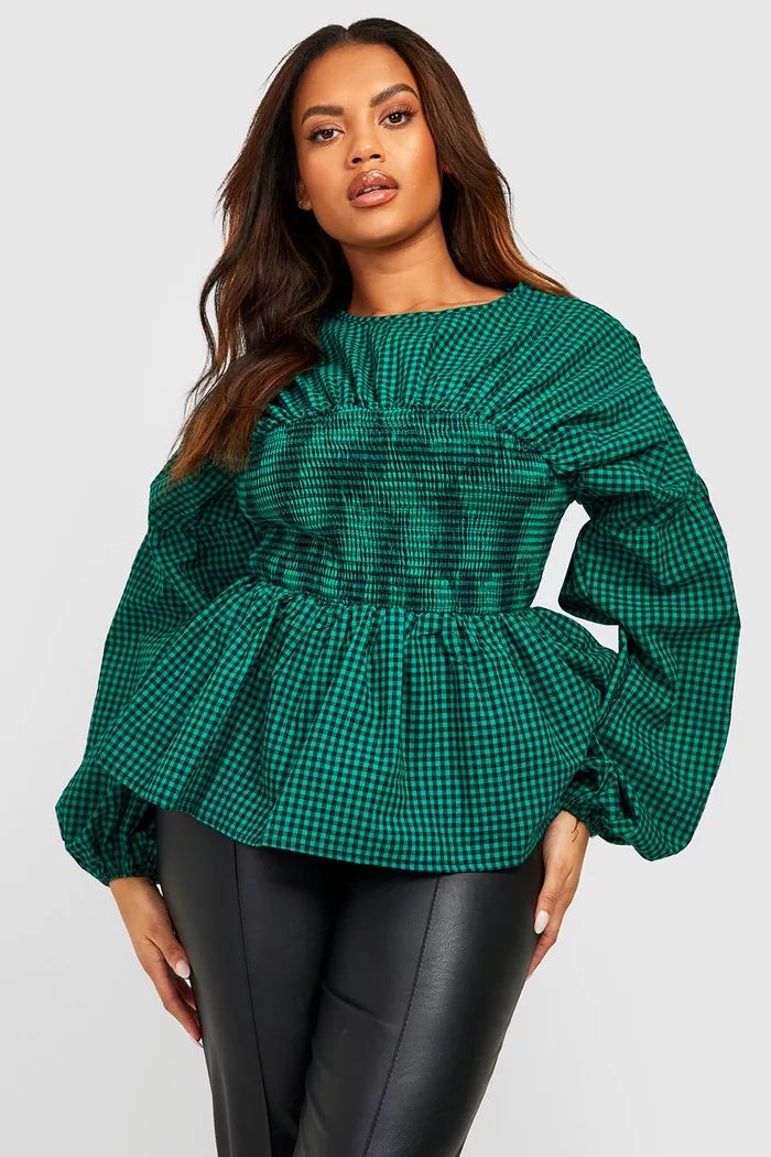 Plus Check Smock Peplum Top | boohoo (US & Canada)