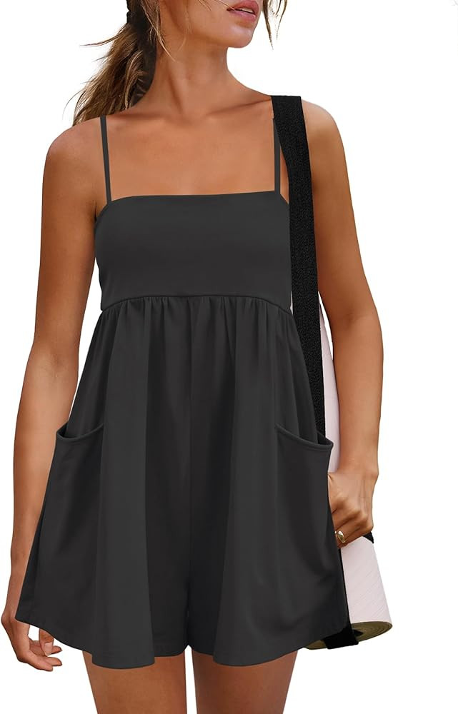 Panadila Womens Summer Rompers Beach Vacation Clothes Spaghetti Strap Short Jumpsuits Square Neck... | Amazon (US)