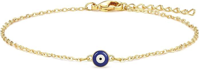 Dainty Evil Eye Bracelets for Women, Gold Plated Adjustable Evil Eye Lucky Amulet Chain Bracelet ... | Amazon (US)