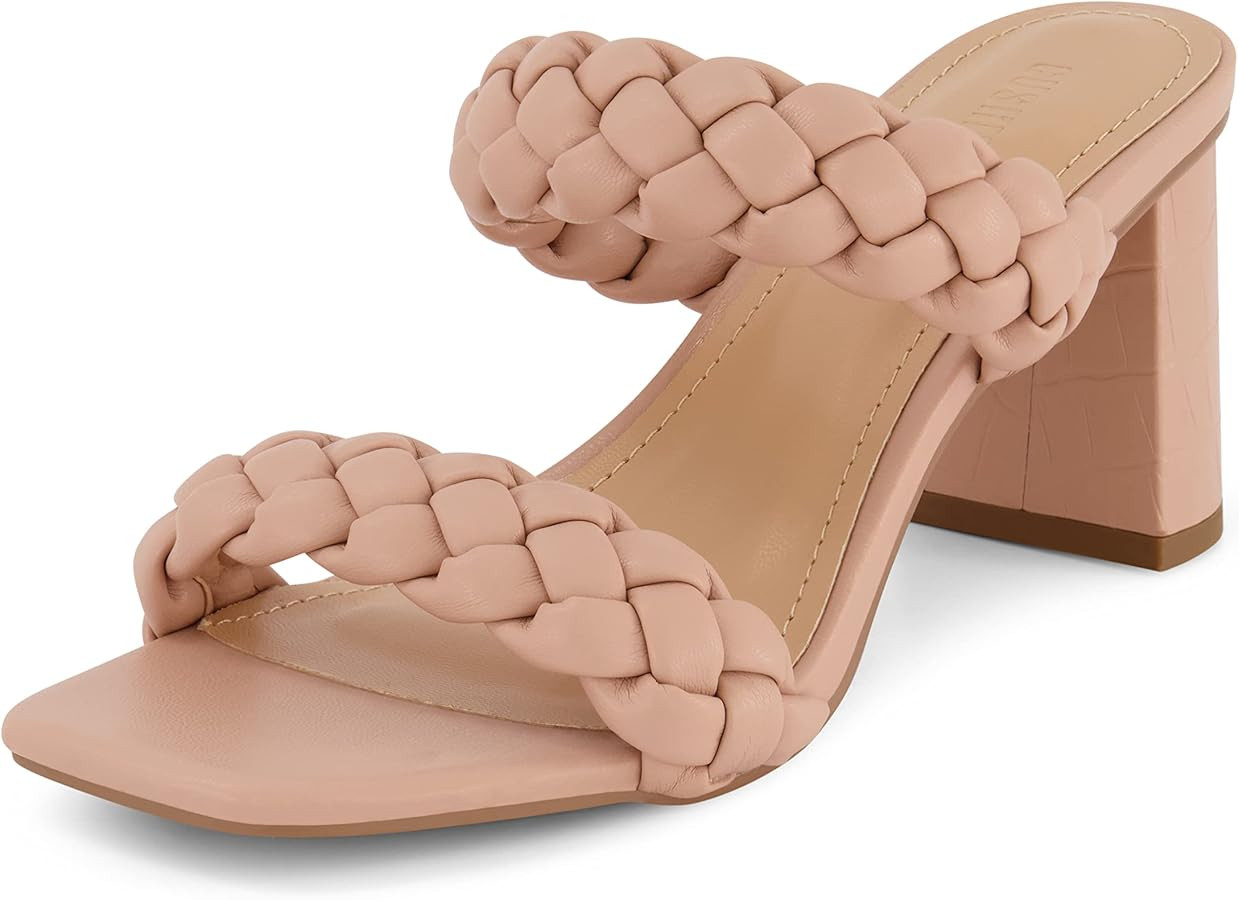 Dunes Iris Chunky Braided Heel Sandals for Women, Block Heel Square Toe Summer Sandals with Memor... | Amazon (US)