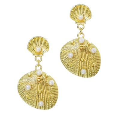 Adornia Gold Plated Pearl-Studded Shell Drop Earrings | Target