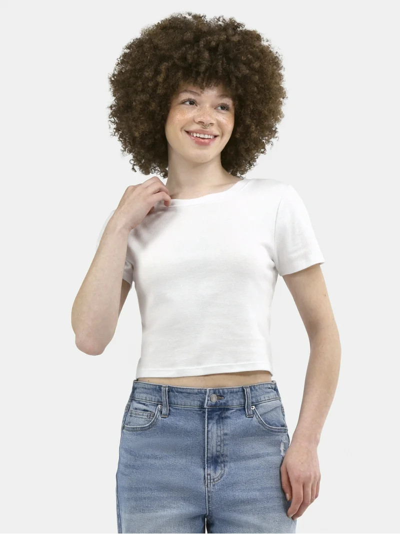 No Boundaries Crop Crew Tee, Women's | Walmart (US)