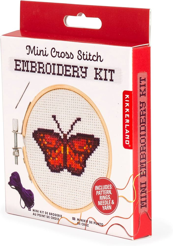 Kikkerland DIY Mini Cross Stitch Butterfly Embroidery Craft Starter Kit Set, with Pattern Instruc... | Amazon (US)