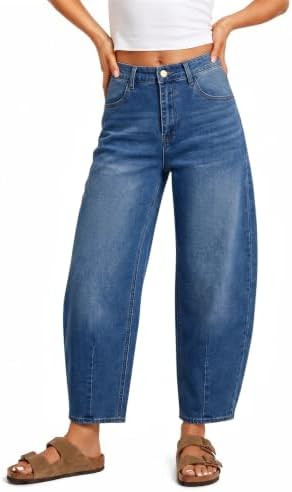 Saodimallsu Womens Barrel Jeans Cropped High Waisted Baggy Wide Straight Leg Boyfriend Denim Pant... | Amazon (US)