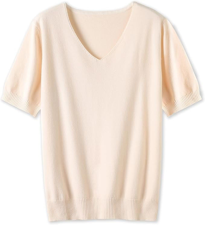 DAIMIDY Women's Short Sleeves Sweaters, V Neck Soft Pullover Top | Amazon (US)