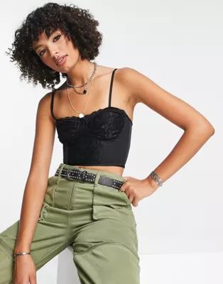 Reclaimed Vintage Inspired corset top with lace detail in black | ASOS (Global)