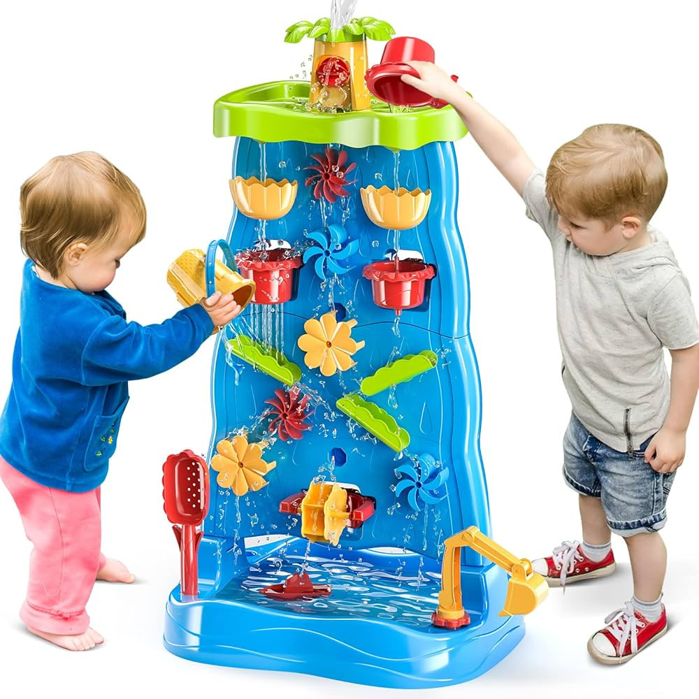 TEMI Toddlers Water Table Waterfall Maze-Like Wall - Double-Sided Water Sand Table for Kids, 32 P... | Amazon (US)