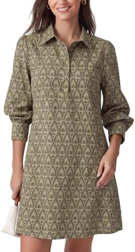 Floral Mini Dress Women Long Sleeve Holiday Sundress Button-Up Tunic Shirt Dress with Pockets | Amazon (US)