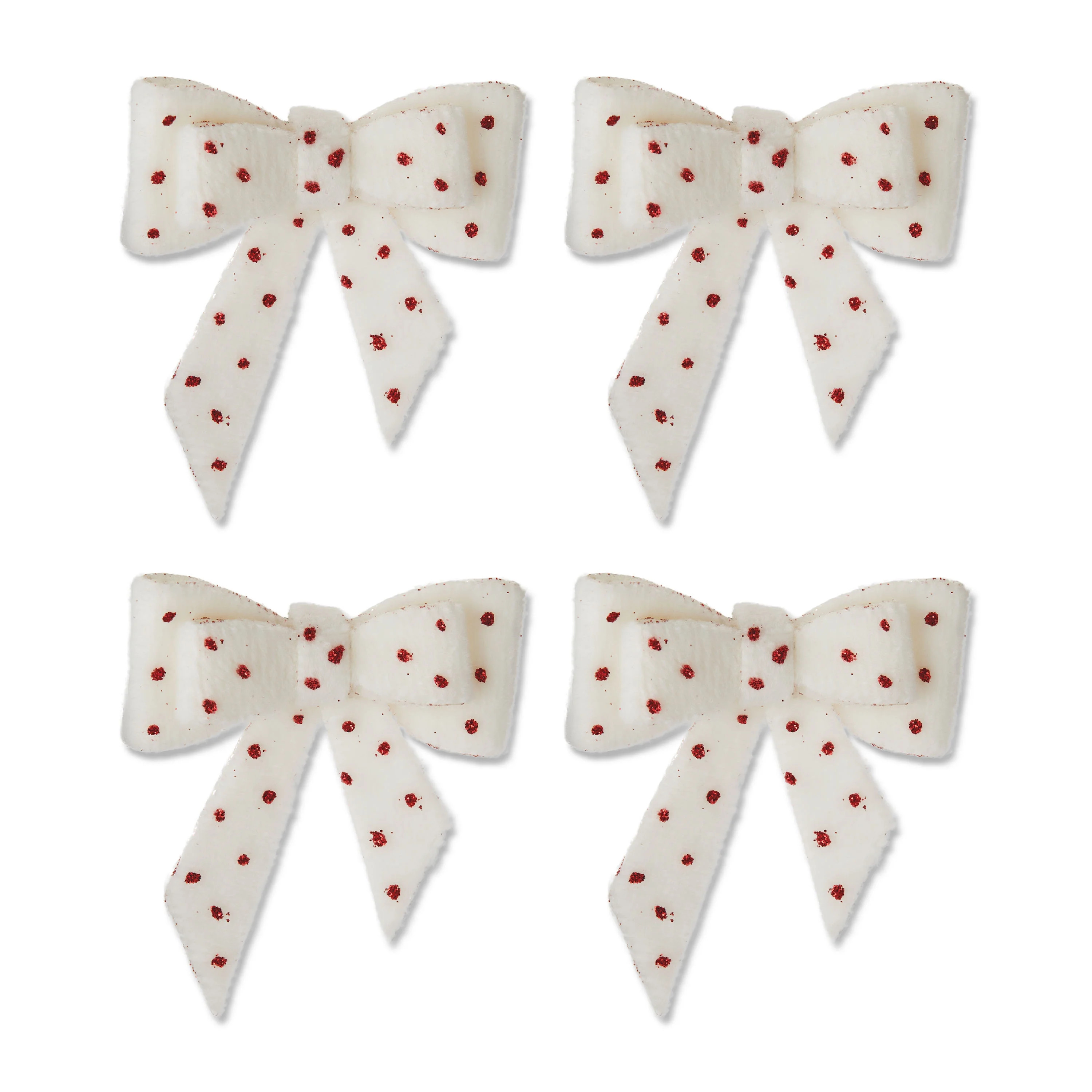 White and Red Polka Mini Bow Christmas Ornaments, 4 Count, by Holiday Time | Walmart (US)