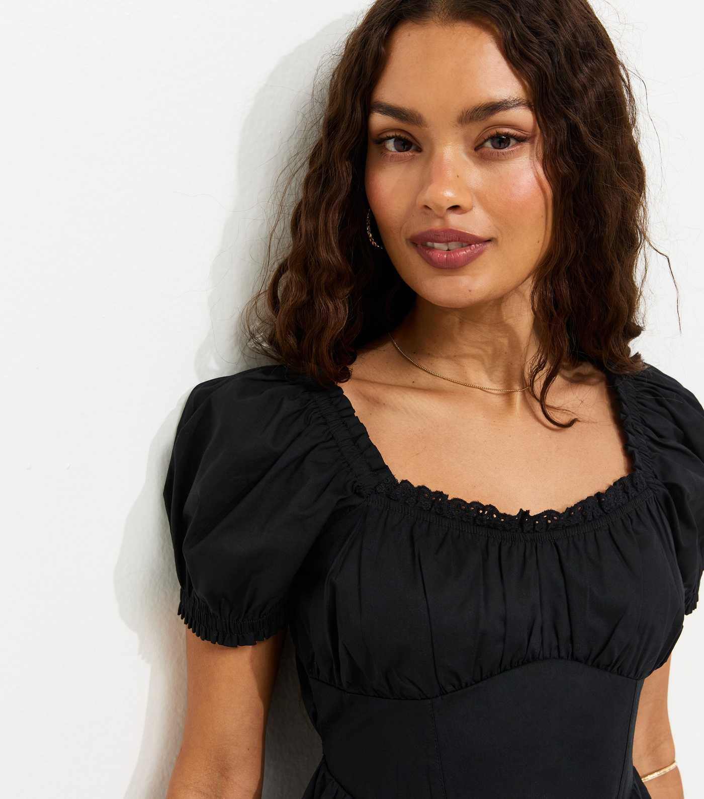 Petite Black Lace Trim Milkmaid Corset Waist Mini Dress | New Look | New Look (UK)