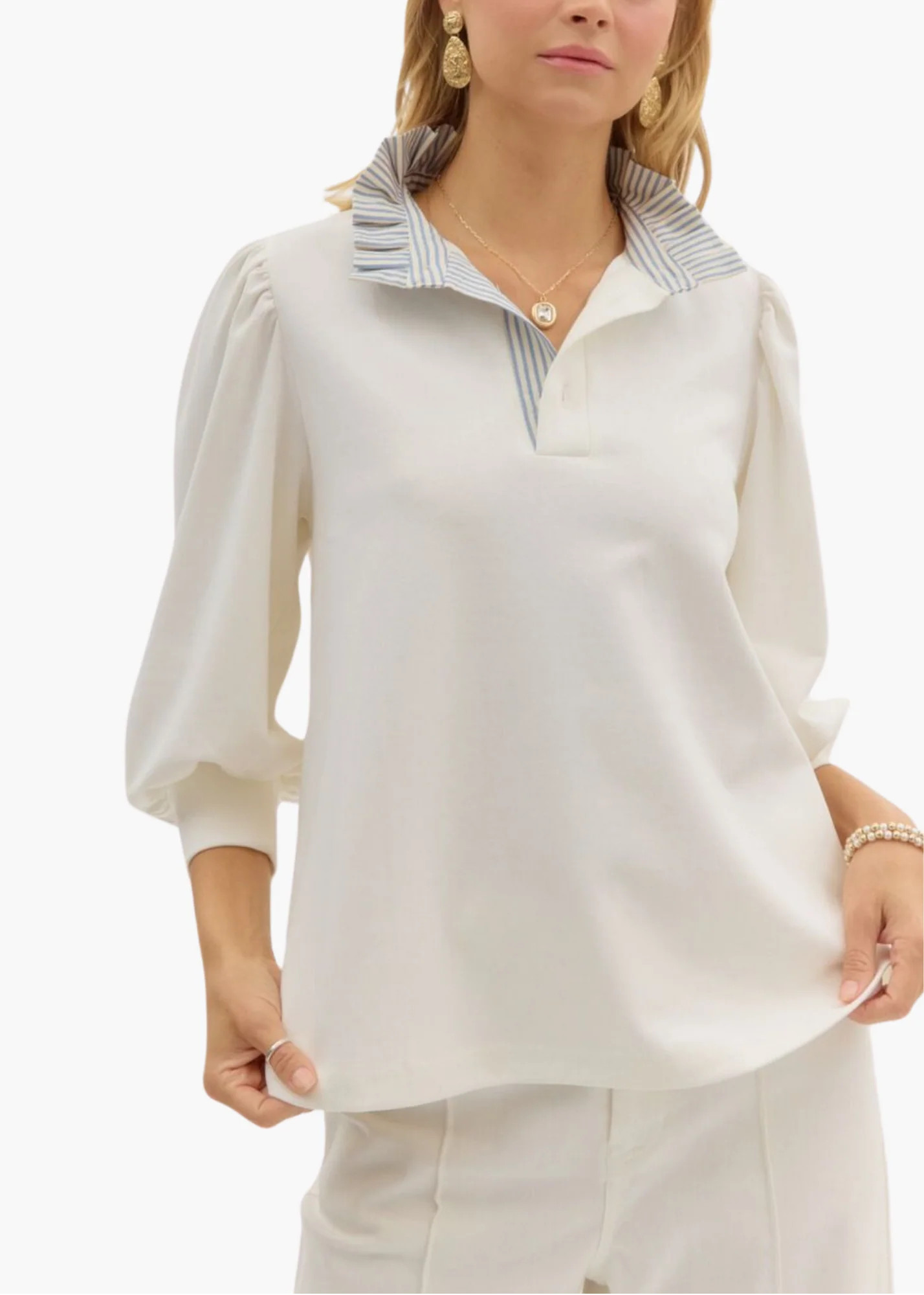 Beckham Pullover in White | Poppy and Pink