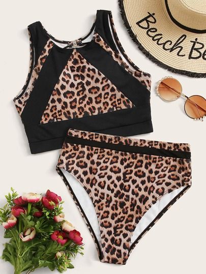 Leopard Top With High Waist Bikini Set | SHEIN