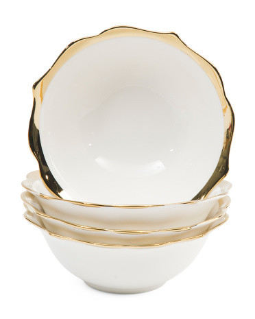Set Of 4 Bowls With Gold Tone Border | TJ Maxx