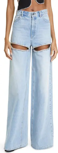 Area Crystal Slit Cotton Denim Wide Legs Jeans | Nordstrom | Nordstrom