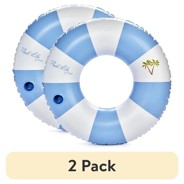 (2 pack) Float Life by FUNBOY Blue Cabana Stripe Luxury Tube Pool Float, Cup-Holder, 43" Oversize... | Walmart (US)