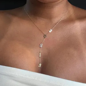 14K Solid Gold Personalized Lariat Name Necklace, Name Drop Necklace, Initial Jewelry Birthday Gi... | Etsy (Global)