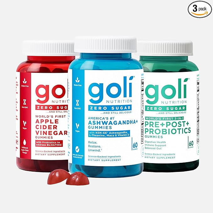 Goli Zero Sugar Trio- World's First 3-in-1 Pre, Post, Probiotic, Apple Cider Vinegar with Vitamin... | Amazon (US)