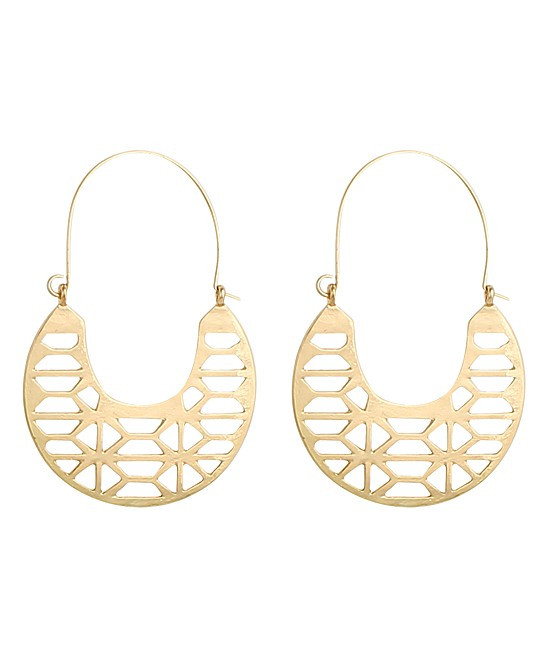 ZAD Women's Earrings - Goldtone Geometric Cut-Out Hoop Earrings | Zulily