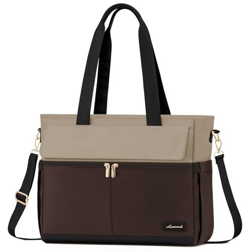 LOVEVOOK Laptop Bag for Women 15.6 Inch Laptop Tote Bag Large Capacity Work Bags Mutiple Pockets Teacher Bags with Removable Strap Water Resistant Computer Purse for Business Travel, Apricot-coffee | Amazon (US)