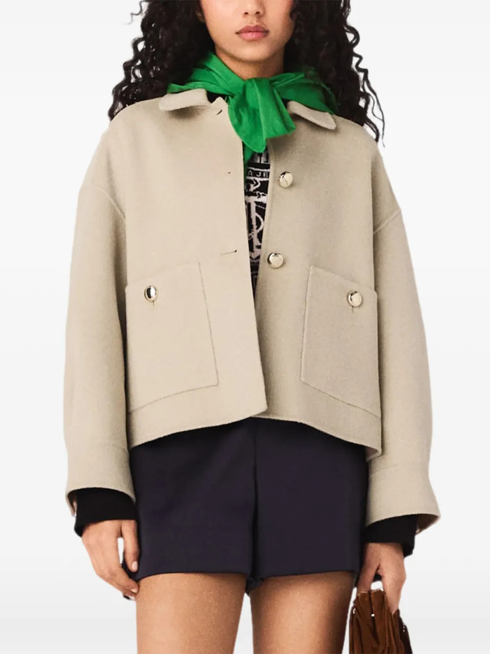 Maje short pleated-back wool jacket - Neutrals | Farfetch Global