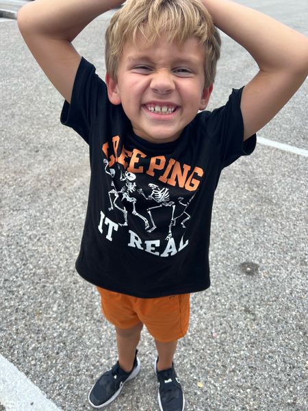 Creeping it real ☠️ \\ Halloween graphic tees at Old Navy 

*his shorts are sold out in the orange color, but linked same in blue and some similar other orange ones

#LTKHalloween #LTKSeasonal #LTKkids