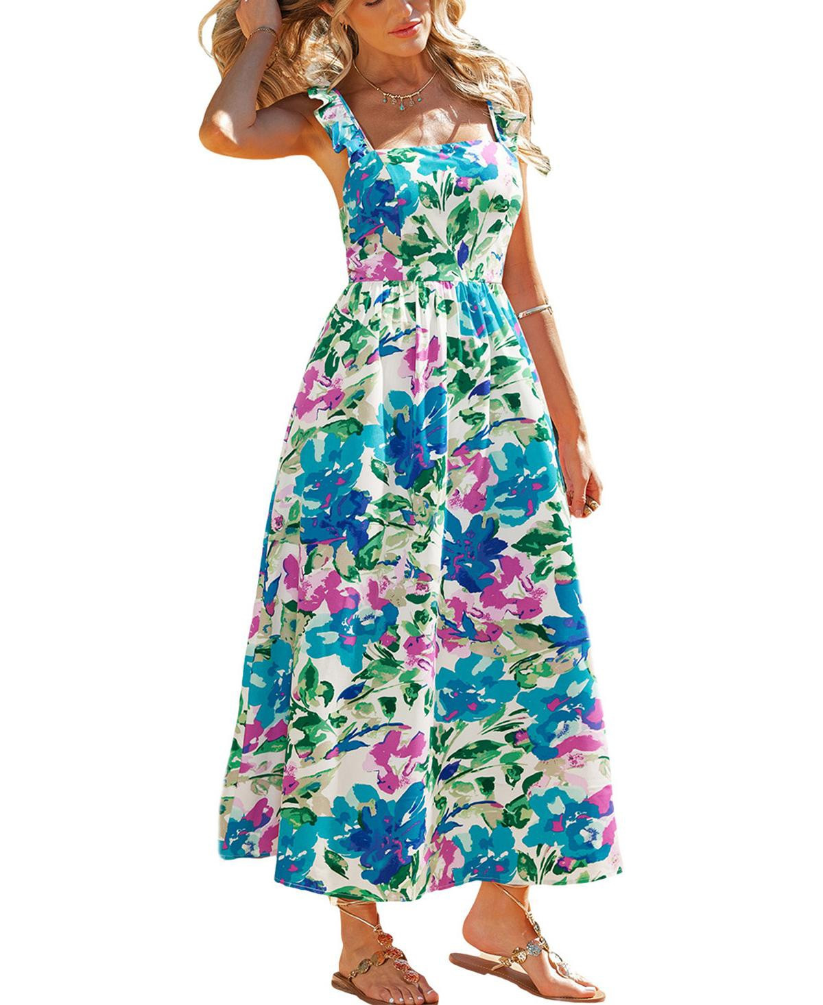 Cupshe Women's Sun Petal Floral Maxi Beach Dress - Medium blue | Macy's
