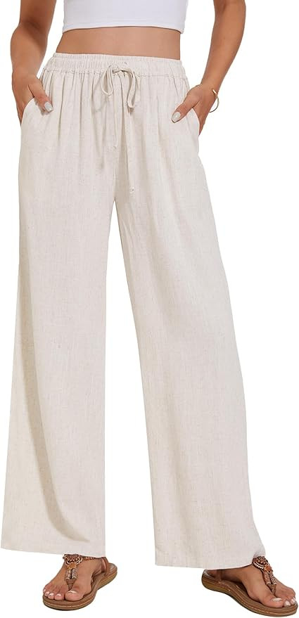 Breezy Lane Linen Pants for Women Summer High Waist Palazzo Pants Boho Beach Trousers with Pocket... | Amazon (US)