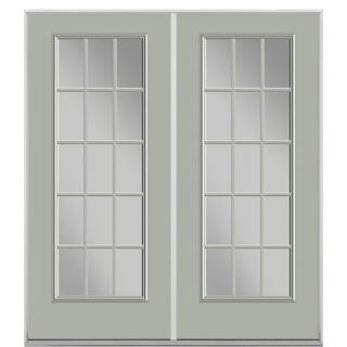 60 in. x 80 in. Silver Cloud Steel Prehung Left-Hand Inswing 15-Lite Clear Glass Patio Door without Brickmold | The Home Depot