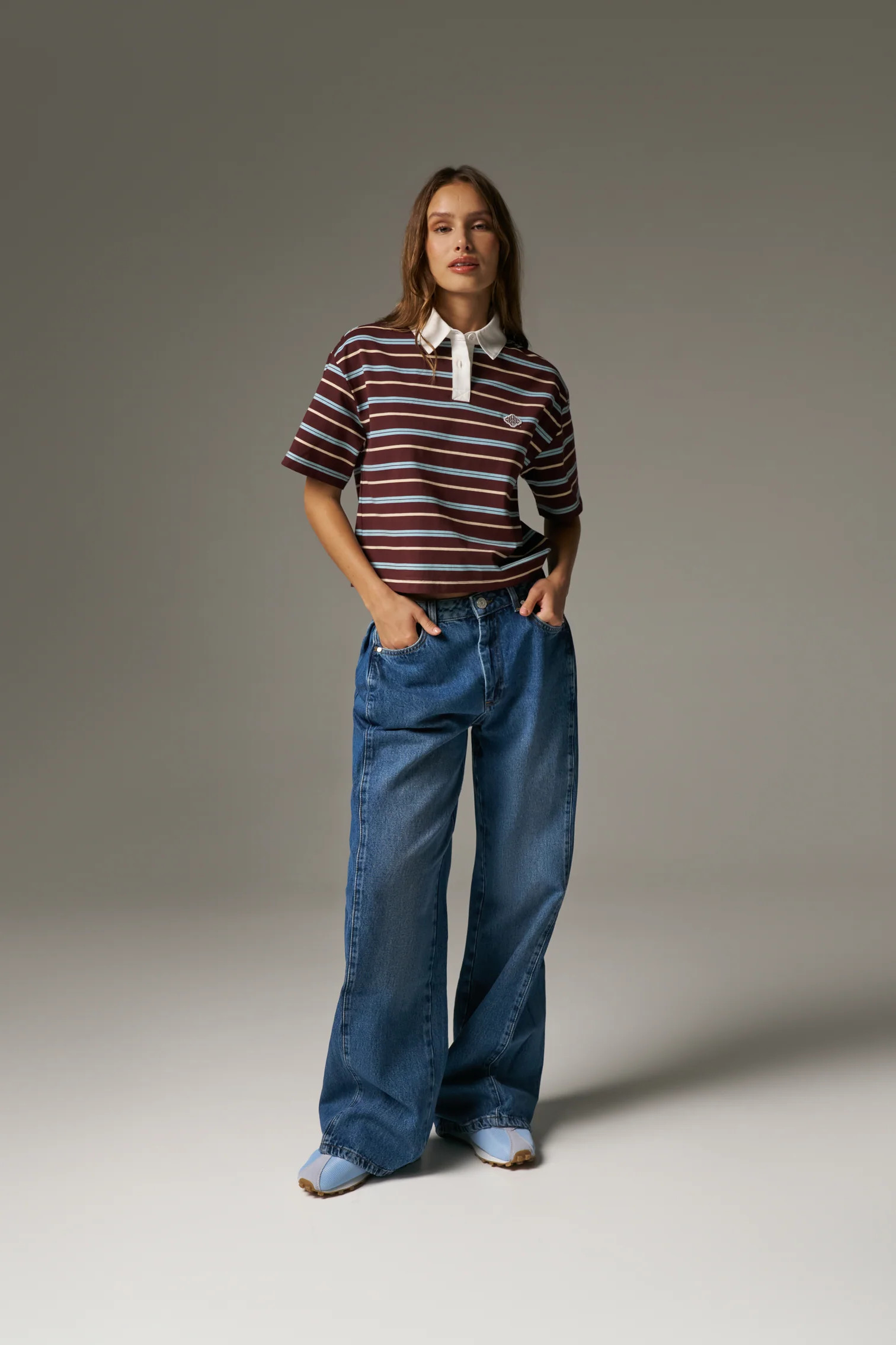 STRIPED POLO TEE - CHOCOLATE | The Couture Club