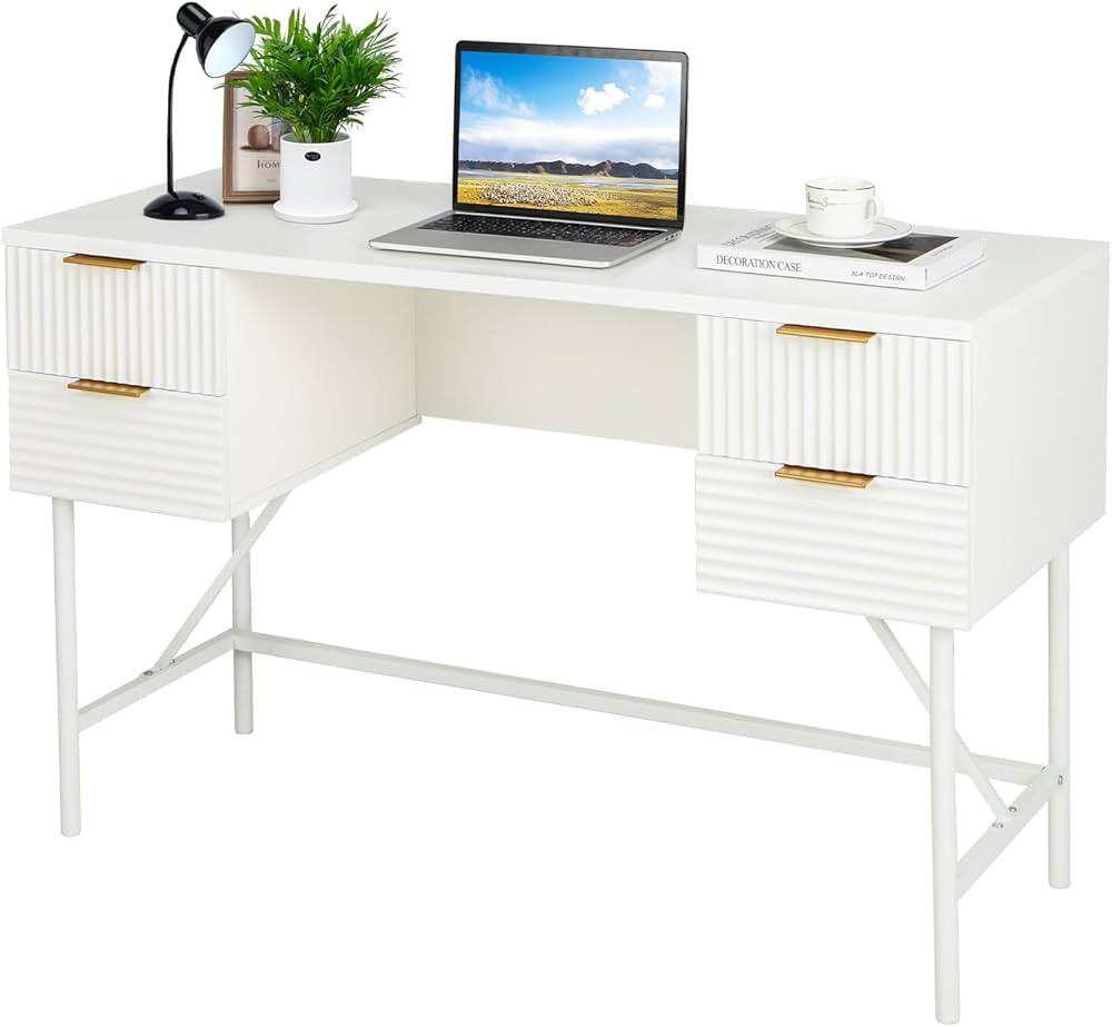 Tangkula White Desk with 4 Drawers, 48 Inch Home Office Desk with Storage, Modern Computer Desk S... | Amazon (US)