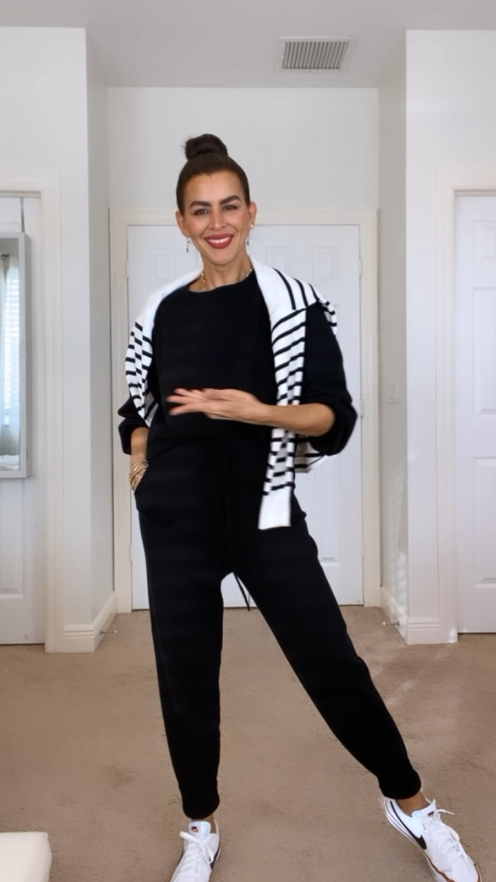 3 comfy and cozy travel outfits! Wearing a size S in both joggers, M in the stripe sweater and Coatigan. Nike sneakers are so comfortable and tts. Adidas White sneakers run big, size down. Leggings come in a set with a crop top. 

Outfit update, outfit makeover, travel outfit inspo, airport outfit, millennial style, travel outfit, joggers outfit, lounge wear, leather pants
#traveloutfit #fashionupdate #millenial #fashiontips #airportoutfit #joggerstyle#LTKsalealert #LTKFind

#LTKSeasonal