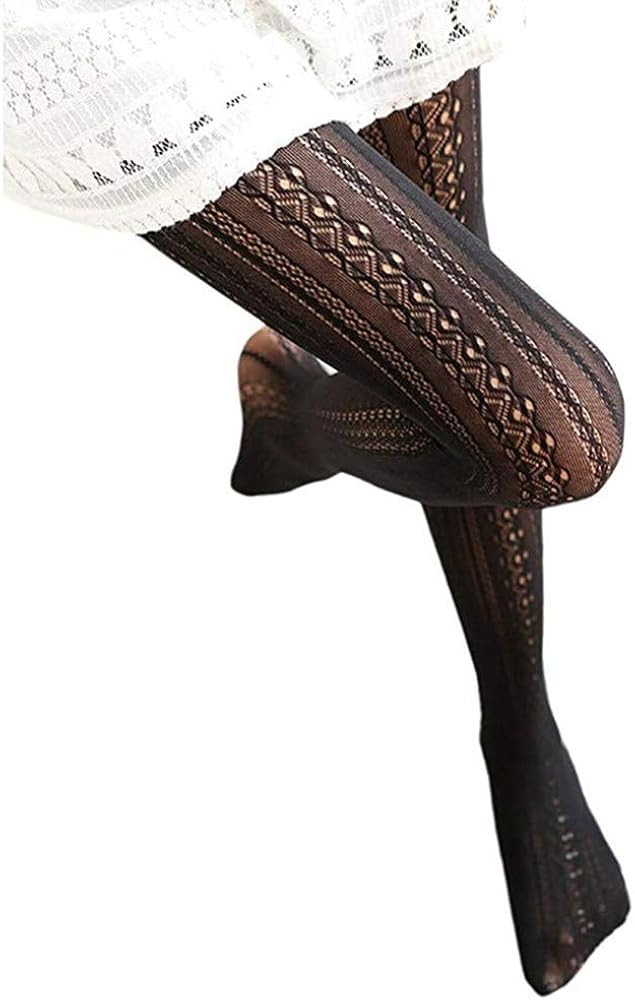 SurBepo Women Fishnet Hollow Out Knitted Patterned Thick Warm Stockings Tights Vertical Strips Pa... | Amazon (US)