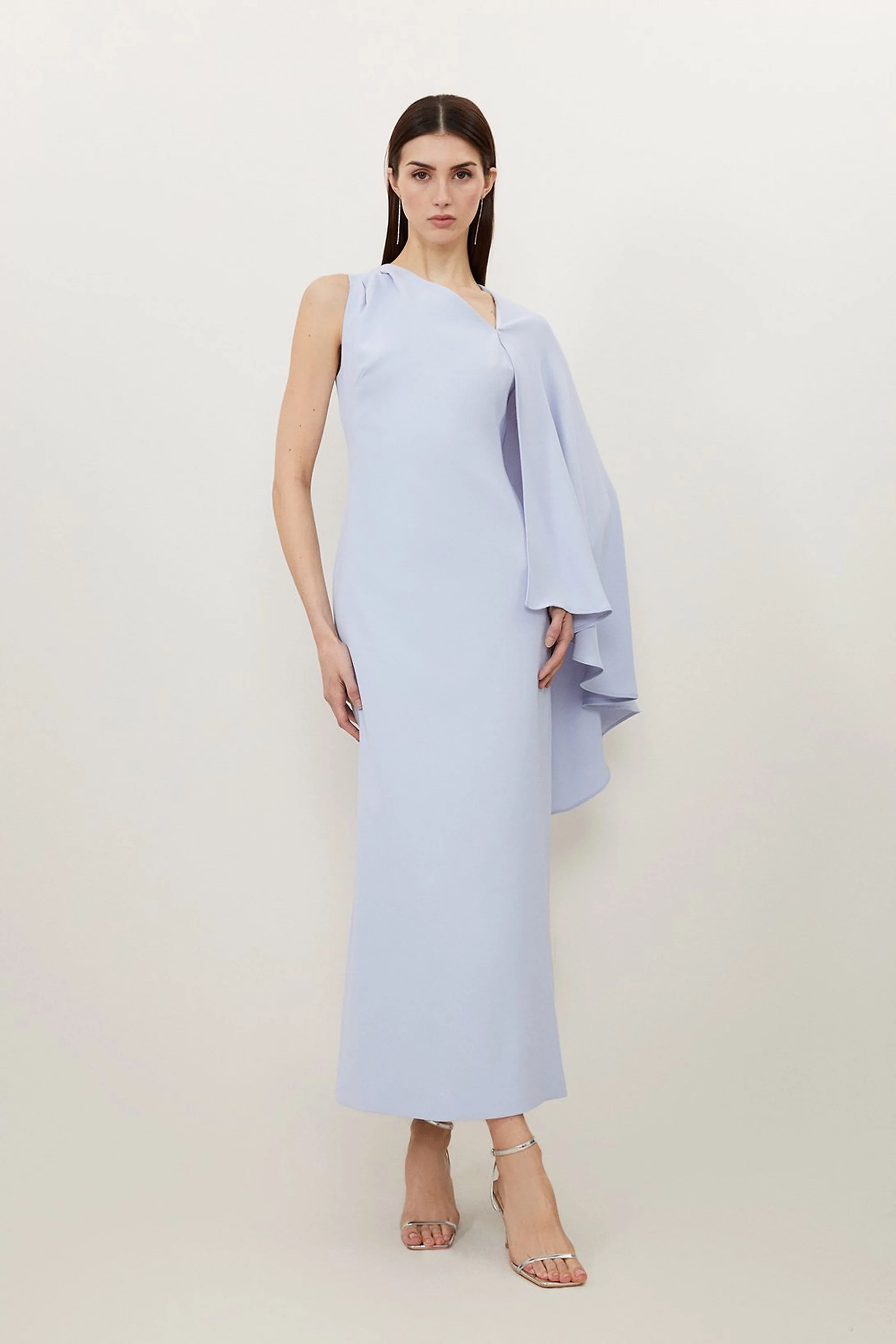 Fluid Tailored Asymmetric One Shoulder Drape Maxi Dress | Karen Millen UK + IE + DE + NL