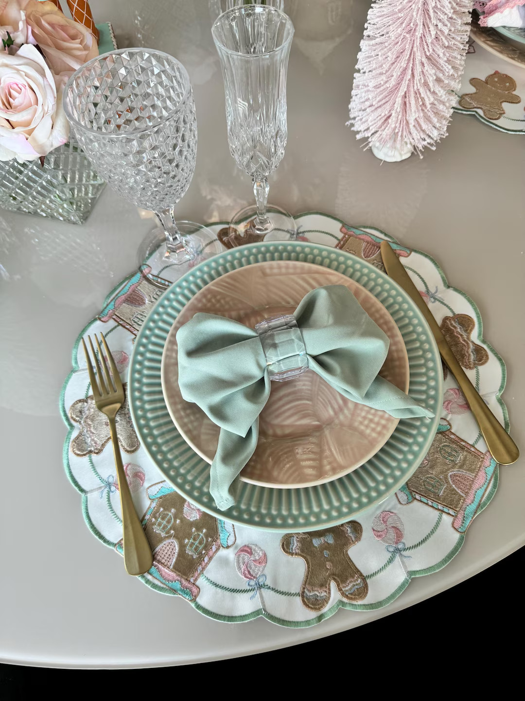 Christmas Placemat Gingerbread Pastel 15in Round - Etsy | Etsy (US)