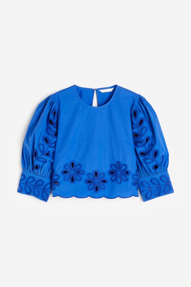 Puff-sleeved Embroidered Blouse | H&M (US)