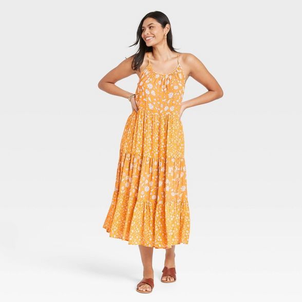Women's Floral Print Sleeveless Tiered Skinny Dress - Universal Thread™ Yellow | Target