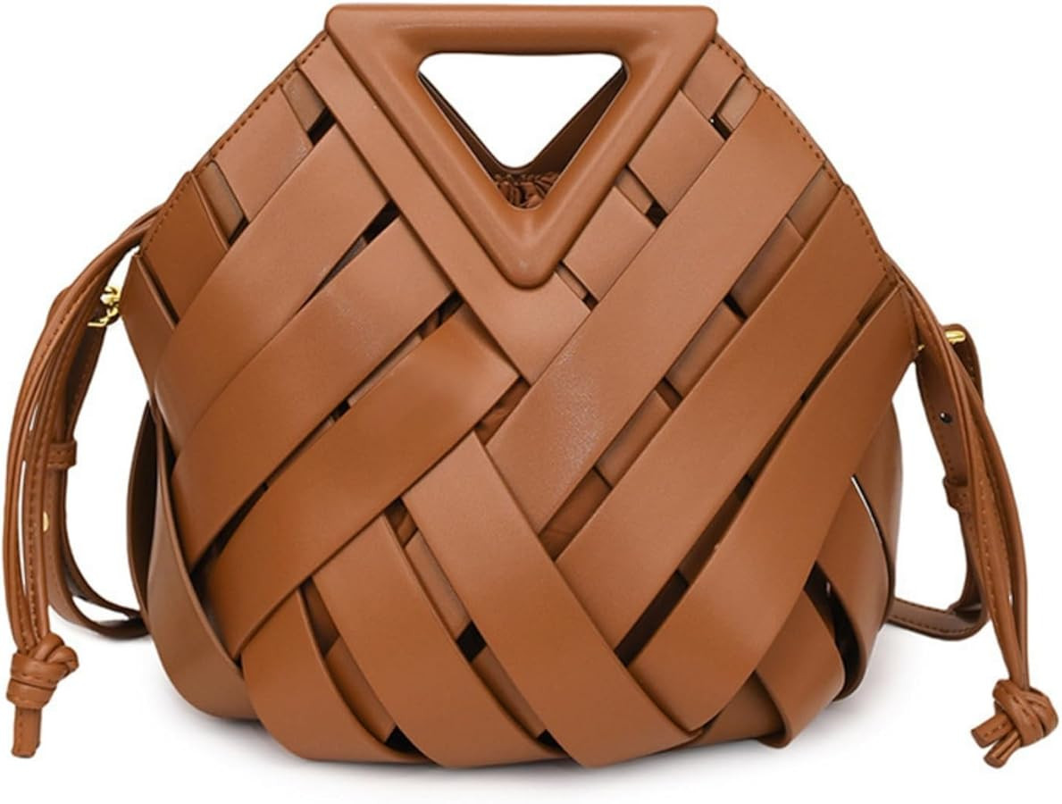 Woven Bucket Crossbody Bags for Women, Top-handle Retro Leather Adjustable Hobo Purse with Zipper... | Amazon (US)