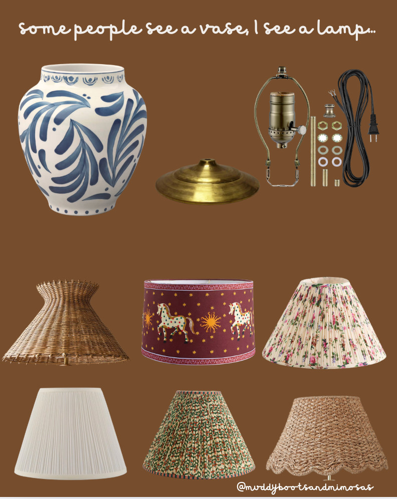 when you see a vase and immediately think...that needs to be a lamp! 

turn that target threshold with studio mcgee vase into a lamp and you'll save some $$ on a base that could be much more expensive. 

splurge on the shade if you want ;) 

lampkits on amazon are easy to use..grab a vase cover and you're all set. now I had to guess on what size..you'll have to measure the opening of the vase..couldn't find the specs online :) 

anthropologie, world market, ballard designs, greenrow, amazon, table lamps, diy lamp  

 #LTKHome #LTKFindsUnder50 #LTKFindsUnder100
