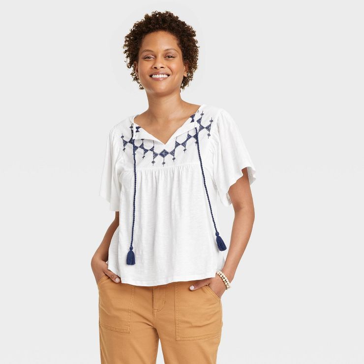 Women's Flutter Short Sleeve Embroidered Top - Knox Rose™ | Target