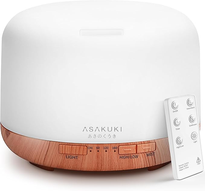 ASAKUKI Essential Oil Diffuser 500ml, Ultrasonic Aromatherapy Humidifier with Remote Control, 7 L... | Amazon (US)