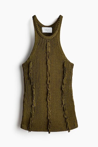 H & M - Fringed Rib-Knit Top - Dark Khaki Green | H&M (US + CA)
