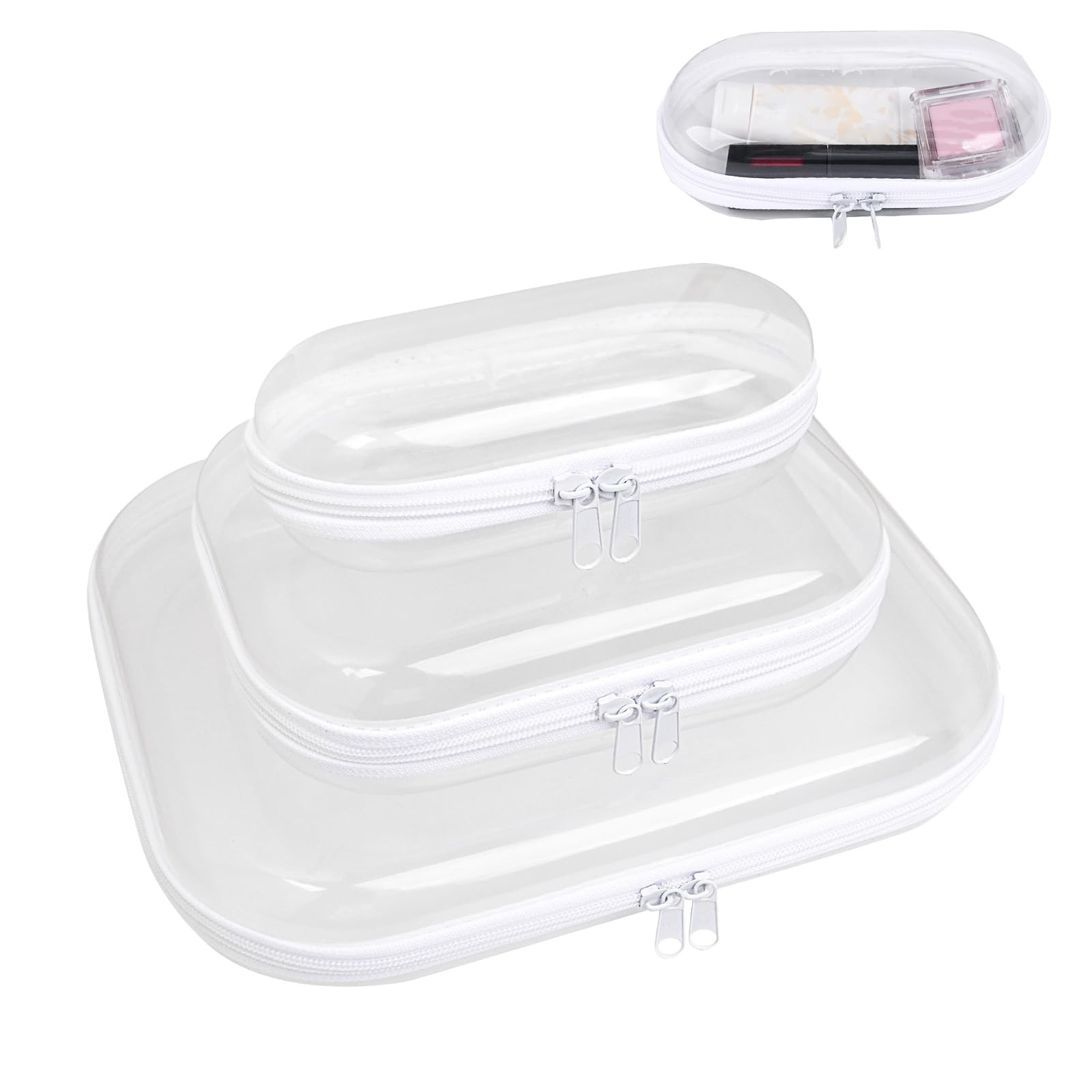 Clear Hard Plastic Zipper Case,Transparent Double Zippers Hard Pouch with 3pcs,Portable Travel Or... | Amazon (US)