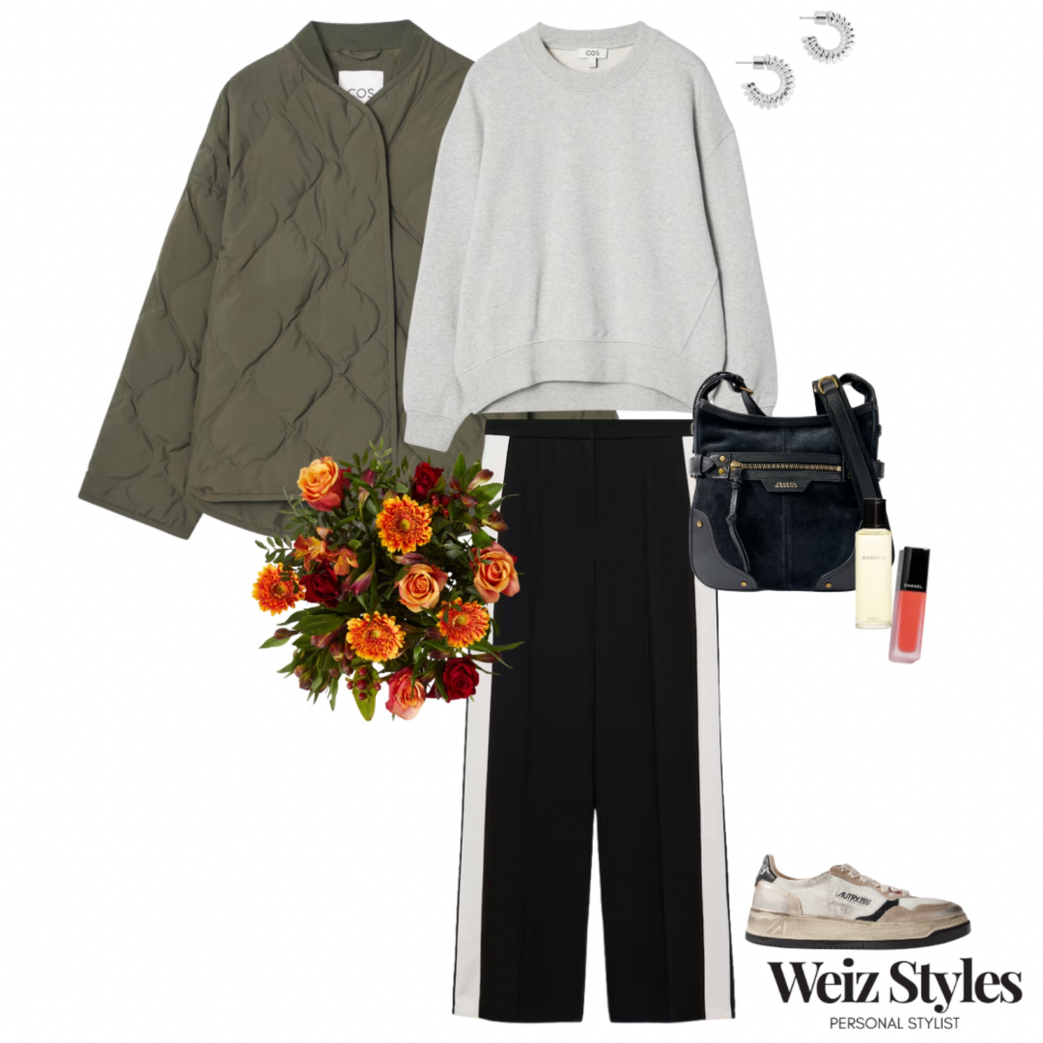 A super cool casual outfit ✨ a khaki green quilted jacket is a must have layer in the transitional season and this look is a great way to style it 💃🏻

Head to www.weizstyles.com to find out how I can help you on your style journey 💖

Louise x

Personal stylist, styling, ootd, neutral aesthetic, London, Weiz styles, shopping, outfit of the day, uk, confident, handbag, bag, perfume, fragrance, lipstick, lip, elevate your style, feel good, flat lay, shopping, high street, designer, ltk, autumn, autumnal, trousers, side stripe, casual, cool, sweatshirt, sweat, grey marl, melange, khaki, black, white, minimal, athleisure, quilted jacket, green, floral, lowers, bouquet, silver hoops, trainers, cos, net a porter, M&S, marks and Spencer, cross body bag, Isabel marshy, Chanel lip gloss, pink, Red, trainers, effortless, womenswear, comfort, trendy, stylish 

#LTKautumn #LTKuk #LTKstyletip