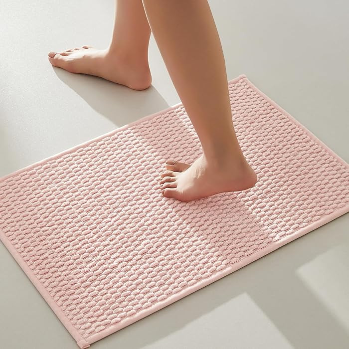 Pink Bathroom Rugs Non Slip Washable, Super Absorbent Thin Bath Mat Small Quick Dry Low Pile Bath... | Amazon (US)