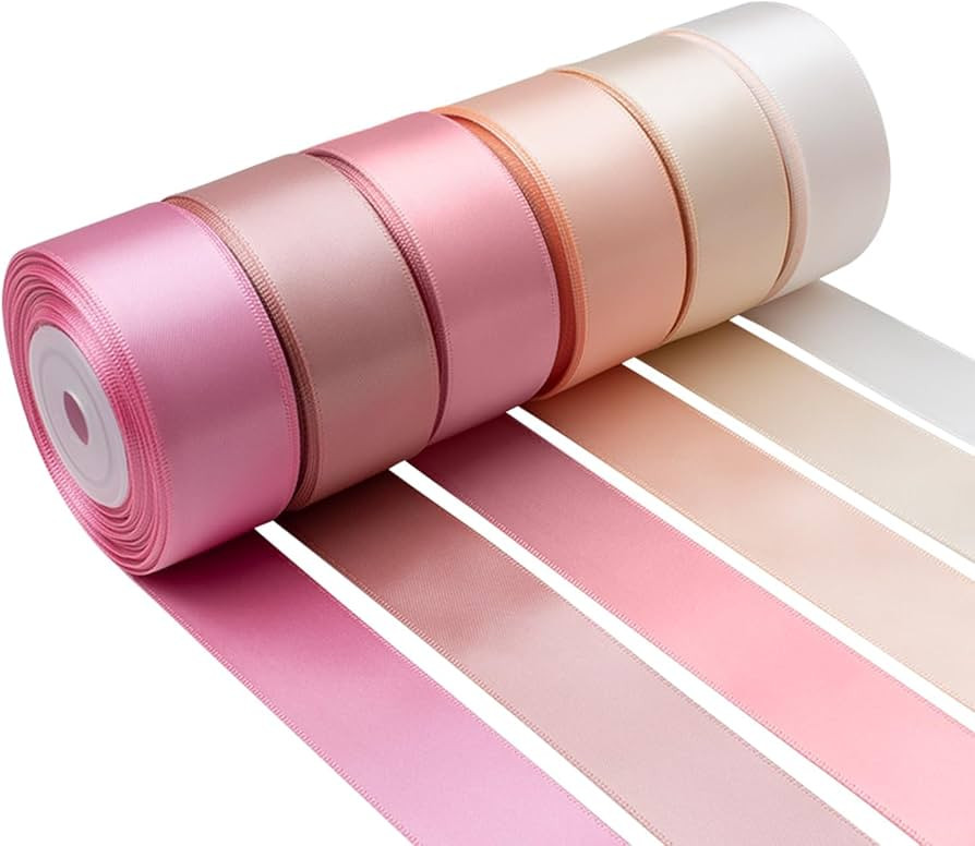 Pink Satin Ribbon 1 Inch Wide Light Pink Blush Pink Dusty Rose Ribbon Assorted Solid Color Double... | Amazon (US)