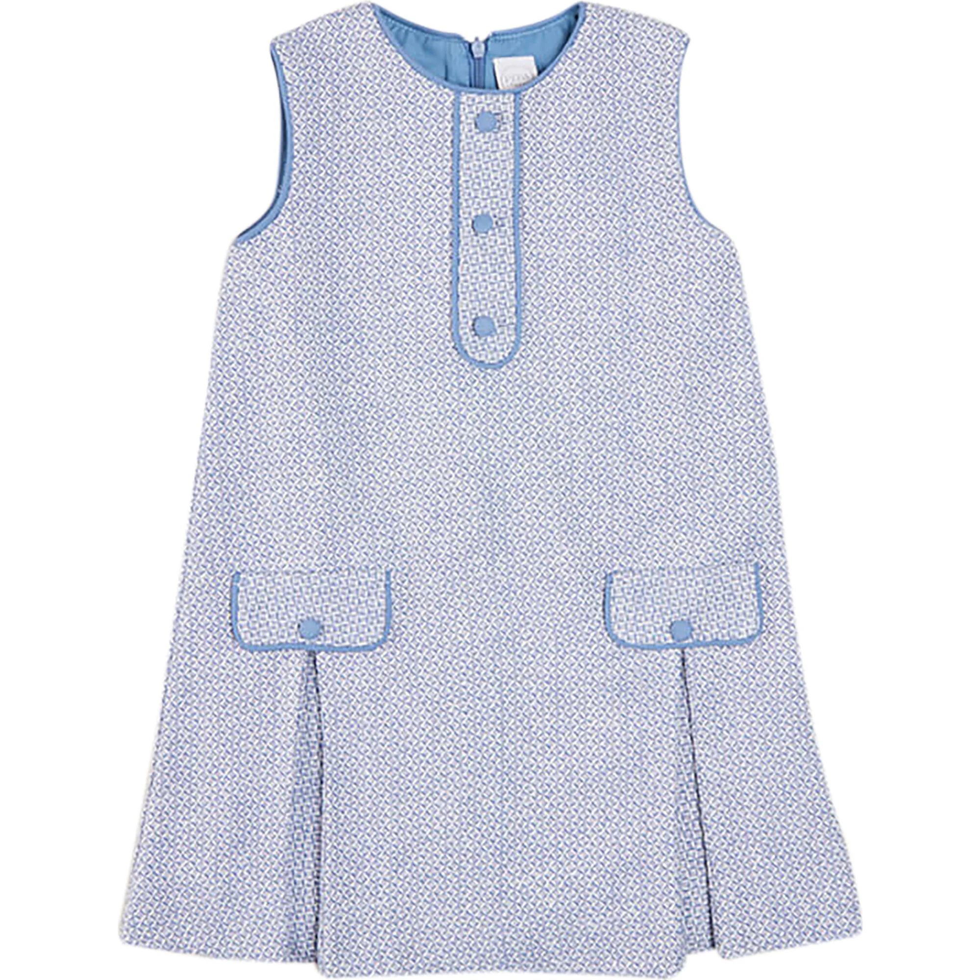 Jaqcuard Sleeveless Pinafore Dress, French Blue | Maisonette