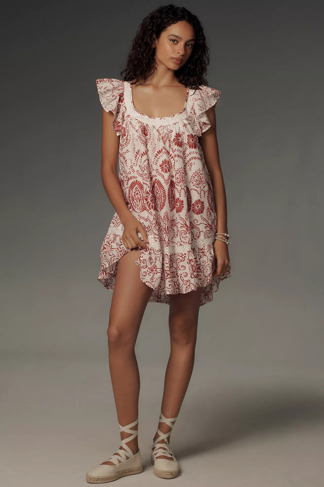 Maeve Flutter-Sleeve Babydoll Mini Dress | Anthropologie (US)
