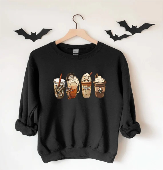 Horror Coffee Latte Sweatshirt Iced Coffee Sweatshirt - Etsy | Etsy (US)