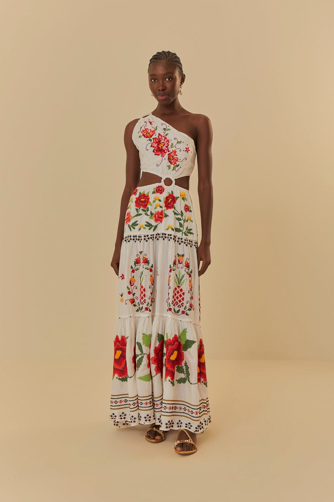 Off-White Embroidered Carmina Floral Maxi Dress | FarmRio (US)
