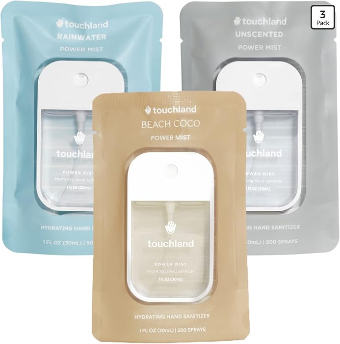 Touchland Hydrating Hand Sanitizer Spray – Dye Free Trio Set (Rainwater, Unscented, Beach Coco)... | Amazon (US)